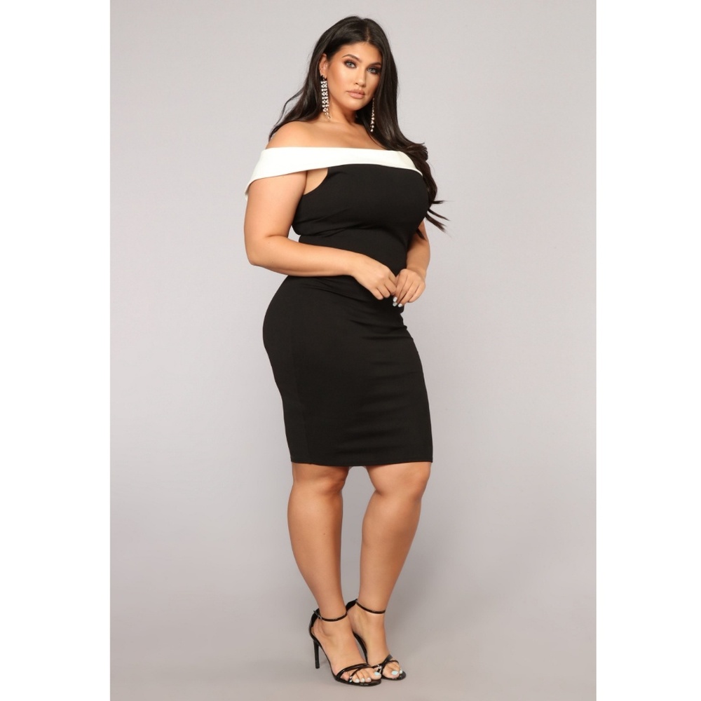 Clarice Off Shoulder Midi Dress - Black/White